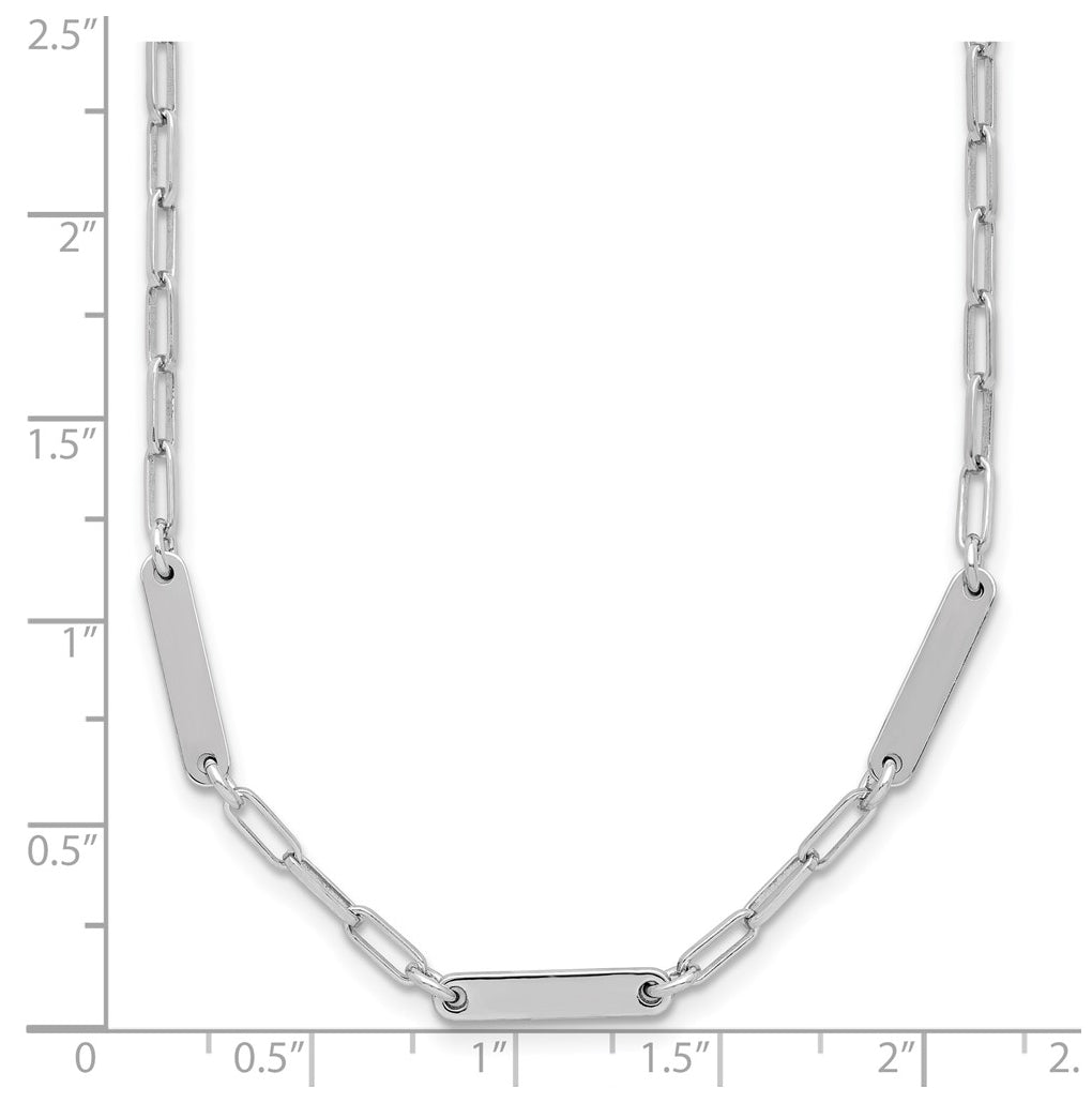 Sterling Silver RH-plated Polished Paperclip Bar w/ 2in ext. Necklace
