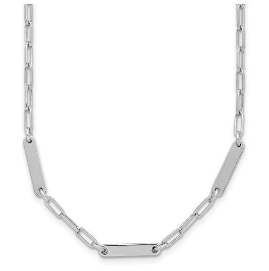 Sterling Silver RH-plated Polished Paperclip Bar w/ 2in ext. Necklace