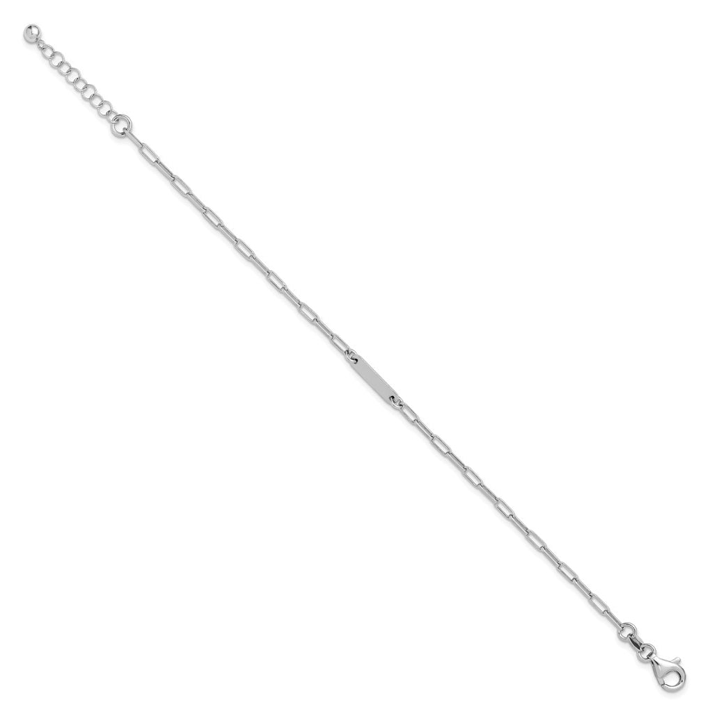 Sterling Silver RH-plated Polished Paperclip Bar w/ 1in ext. Brace