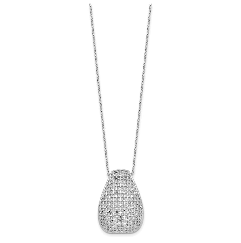 Sterling Silver RH-plated Polished Dia-cut Woven Pattern w/ 2in ex Necklace