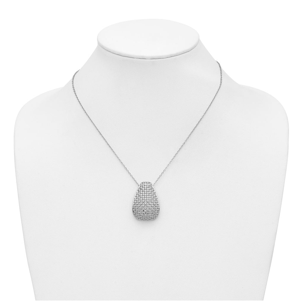 Sterling Silver RH-plated Polished Dia-cut Woven Pattern w/ 2in ex Necklace