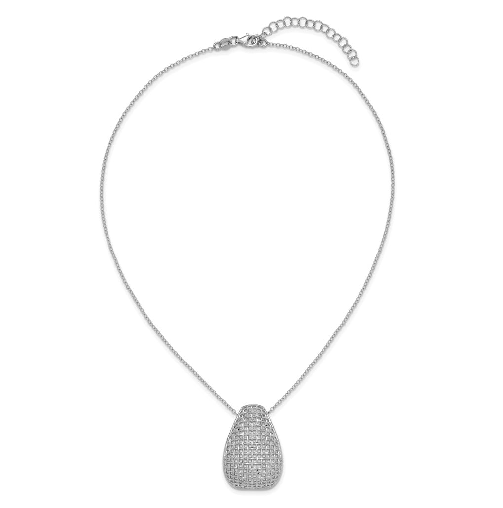 Sterling Silver RH-plated Polished Dia-cut Woven Pattern w/ 2in ex Necklace