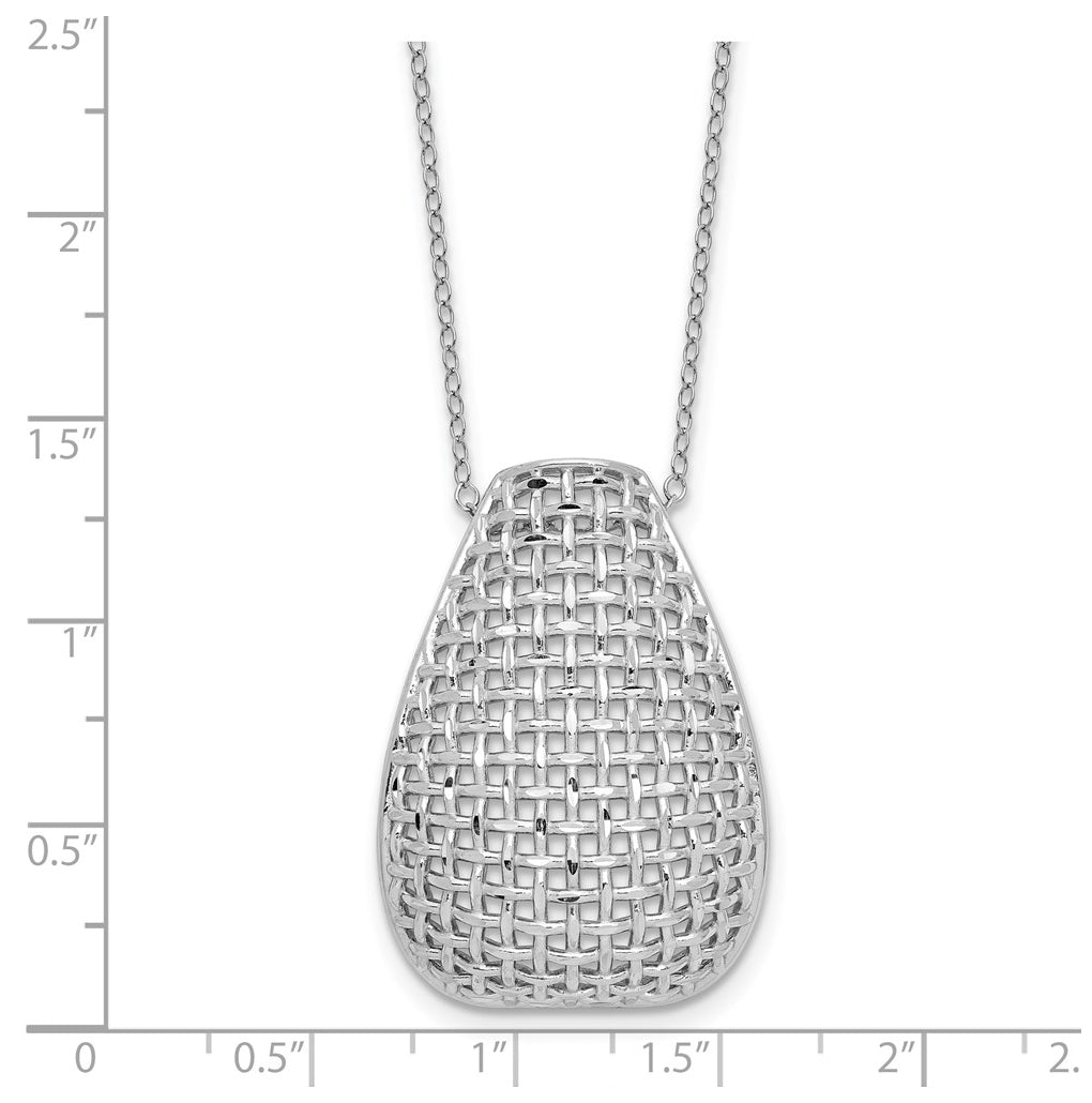 Sterling Silver RH-plated Polished Dia-cut Woven Pattern w/ 2in ex Necklace