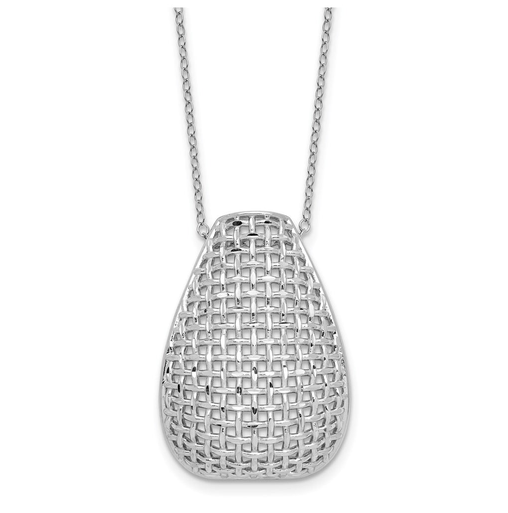 Sterling Silver RH-plated Polished Dia-cut Woven Pattern w/ 2in ex Necklace