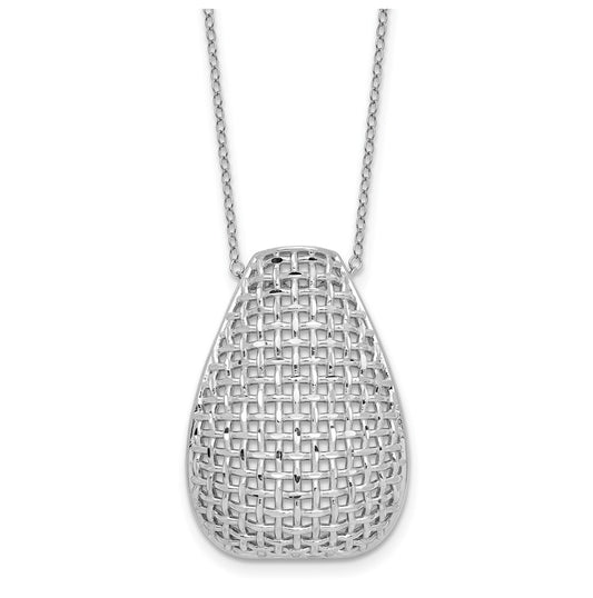 Sterling Silver RH-plated Polished Dia-cut Woven Pattern w/ 2in ex Necklace