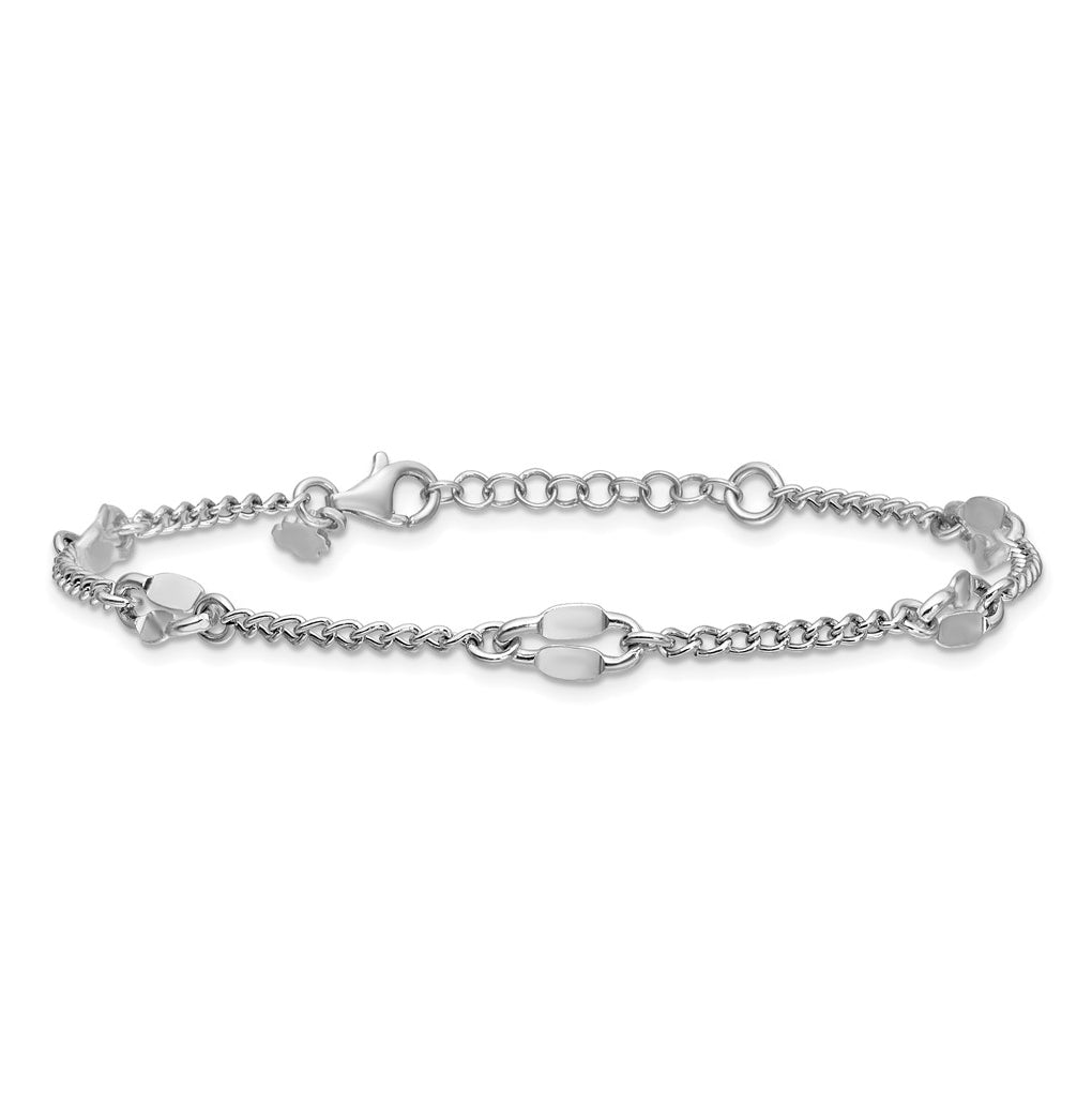 Sterling Silver RH-plated Fancy Link w/1in ext. Bracelet