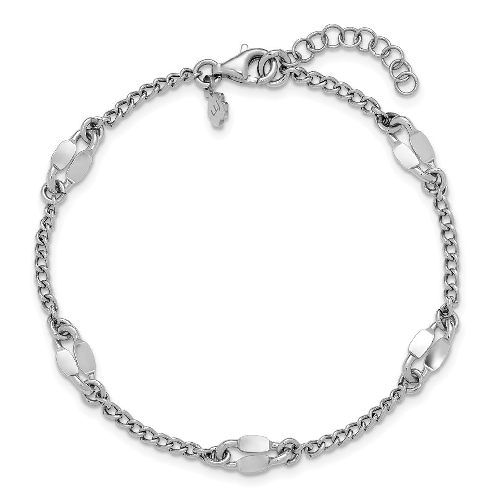 Sterling Silver RH-plated Fancy Link w/1in ext. Bracelet