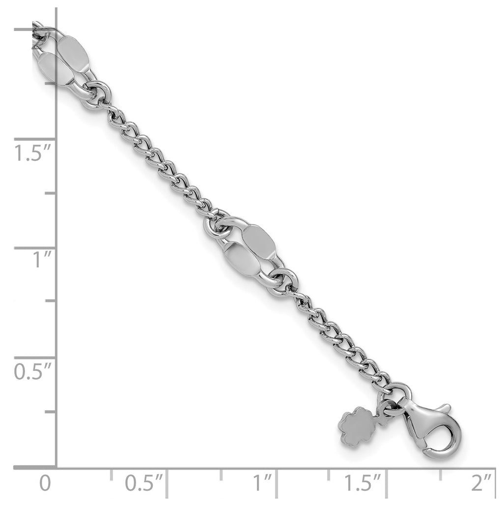 Sterling Silver RH-plated Fancy Link w/1in ext. Bracelet