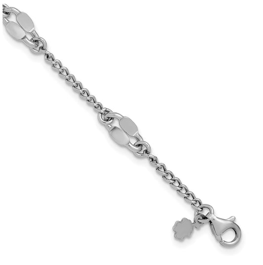Sterling Silver RH-plated Fancy Link w/1in ext. Bracelet