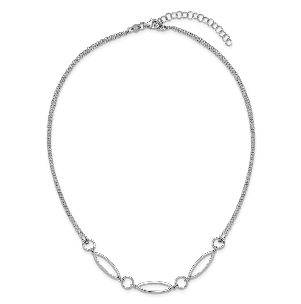 Sterling Silver RH-plated Geometric 2-stand w/2in ext. Necklace