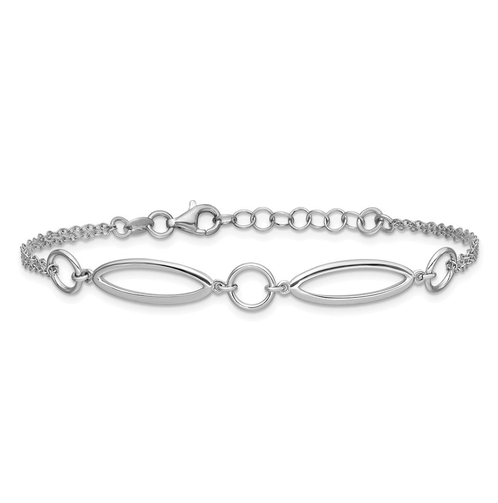 Sterling Silver RH-plated Geometric 2-strand w/1in ext. Bracelet
