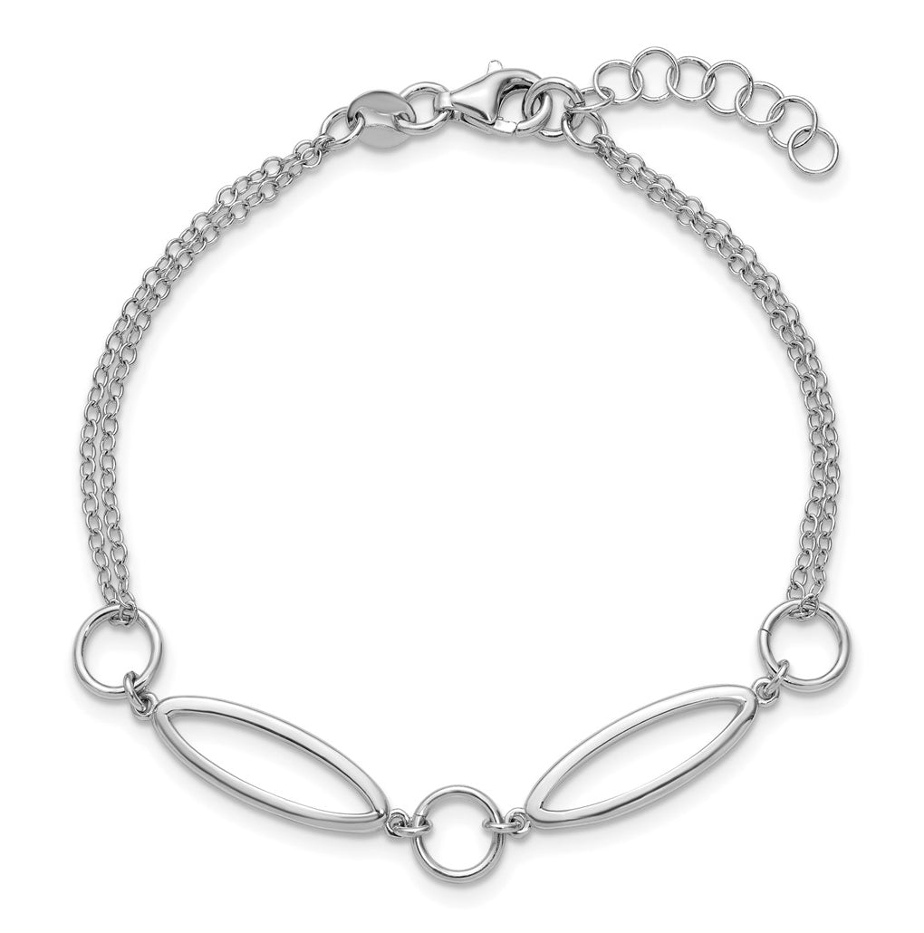 Sterling Silver RH-plated Geometric 2-strand w/1in ext. Bracelet