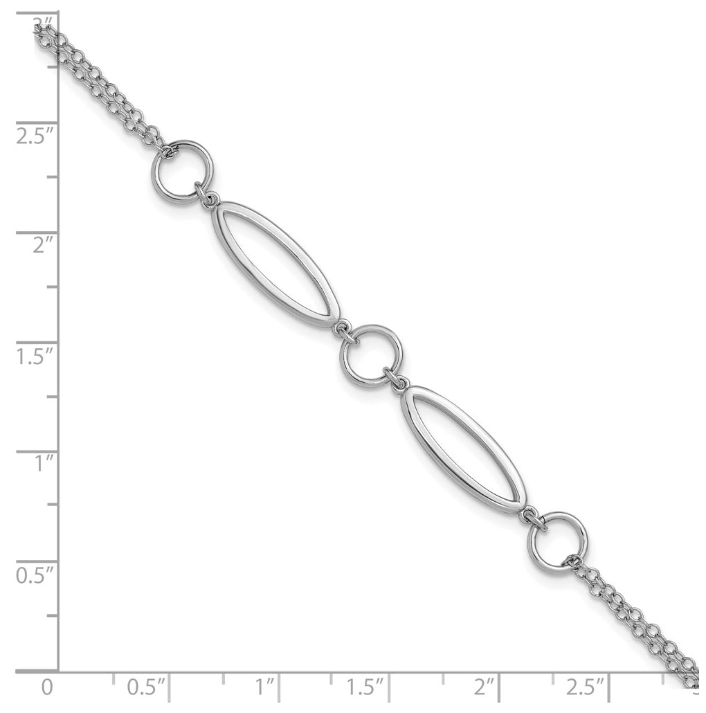 Sterling Silver RH-plated Geometric 2-strand w/1in ext. Bracelet