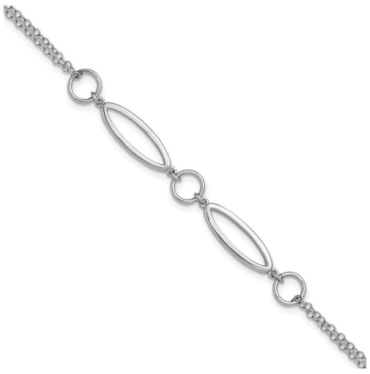 Sterling Silver RH-plated Geometric 2-strand w/1in ext. Bracelet