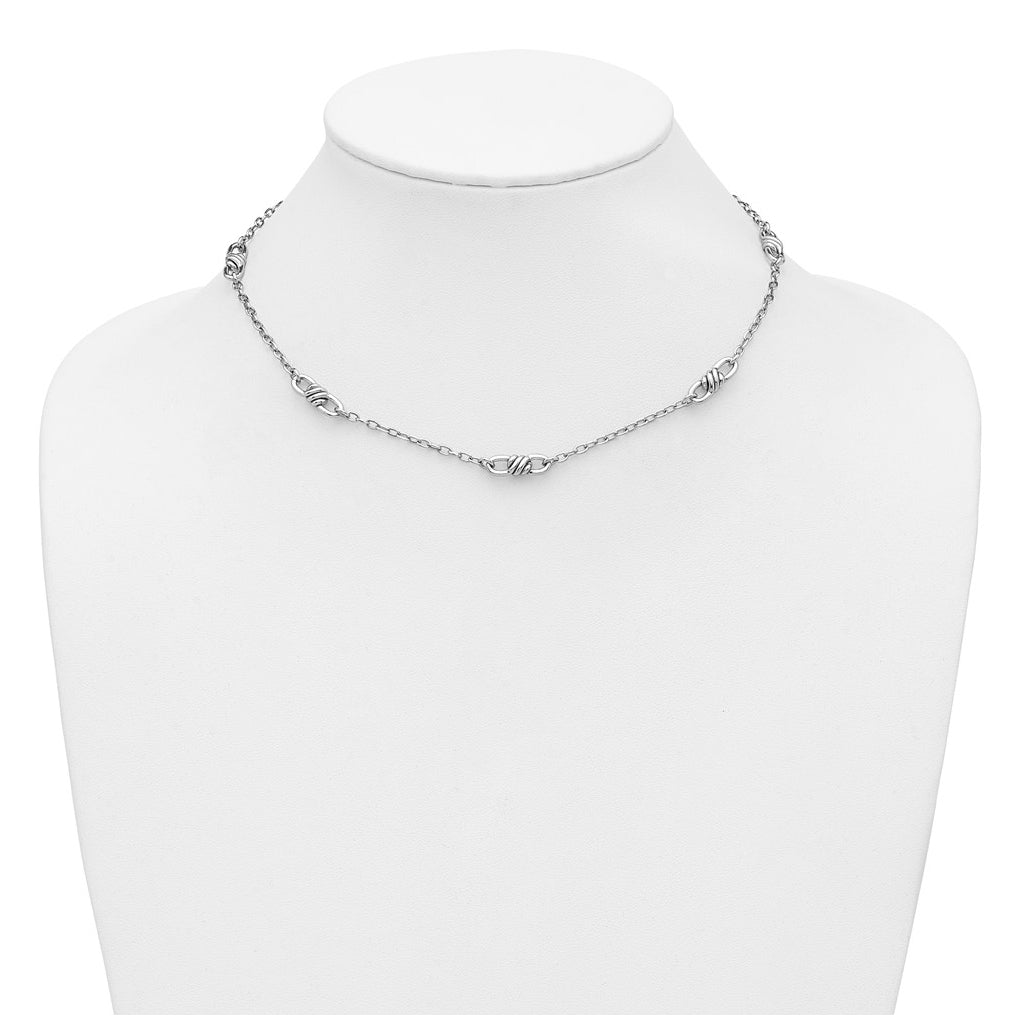 Sterling Silver RH-plated Polished Fancy Link w/2in ext. Necklace