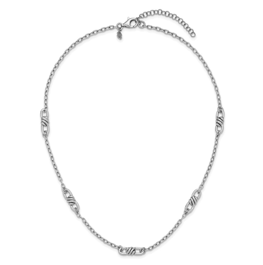 Sterling Silver RH-plated Polished Fancy Link w/2in ext. Necklace