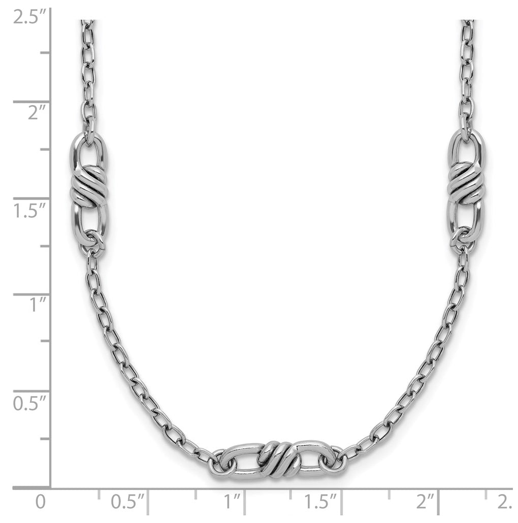 Sterling Silver RH-plated Polished Fancy Link w/2in ext. Necklace