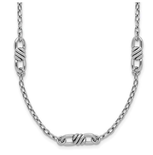 Sterling Silver RH-plated Polished Fancy Link w/2in ext. Necklace