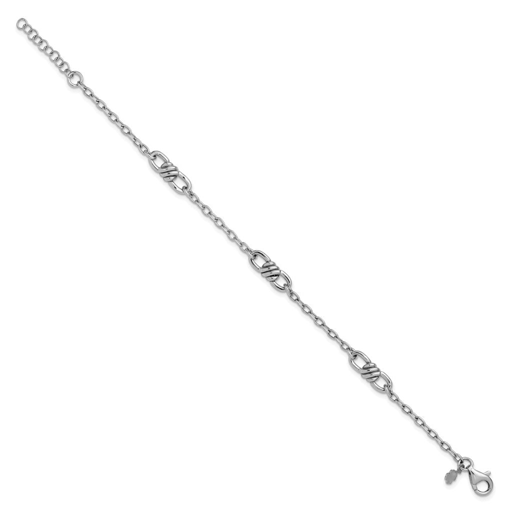 Sterling Silver RH-plated Polished Fancy Link w/1in ext. Bracelet