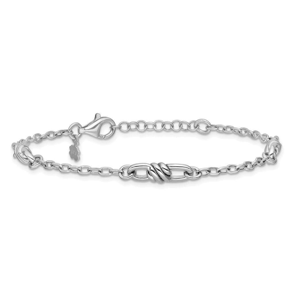 Sterling Silver RH-plated Polished Fancy Link w/1in ext. Bracelet