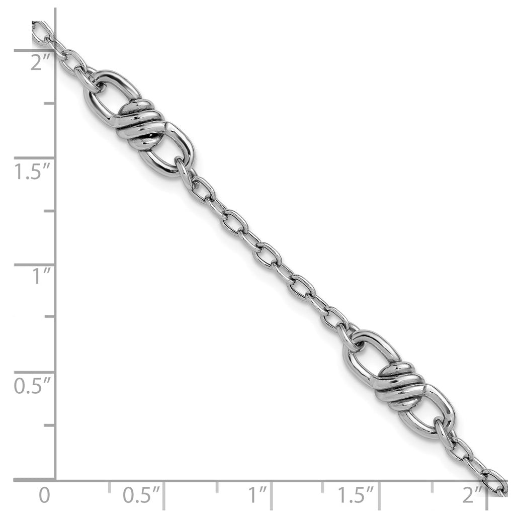 Sterling Silver RH-plated Polished Fancy Link w/1in ext. Bracelet