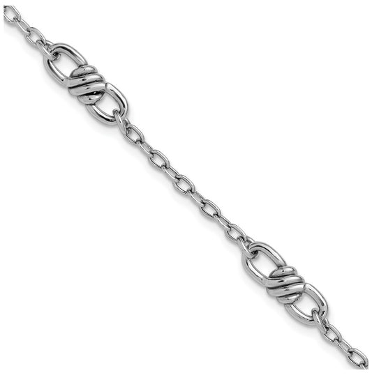Sterling Silver RH-plated Polished Fancy Link w/1in ext. Bracelet