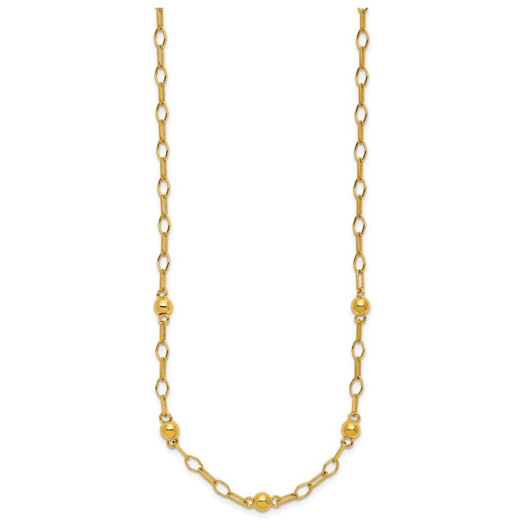 Sterling Silver Gold-tone Polished Beaded Link w/2in ext. Necklace
