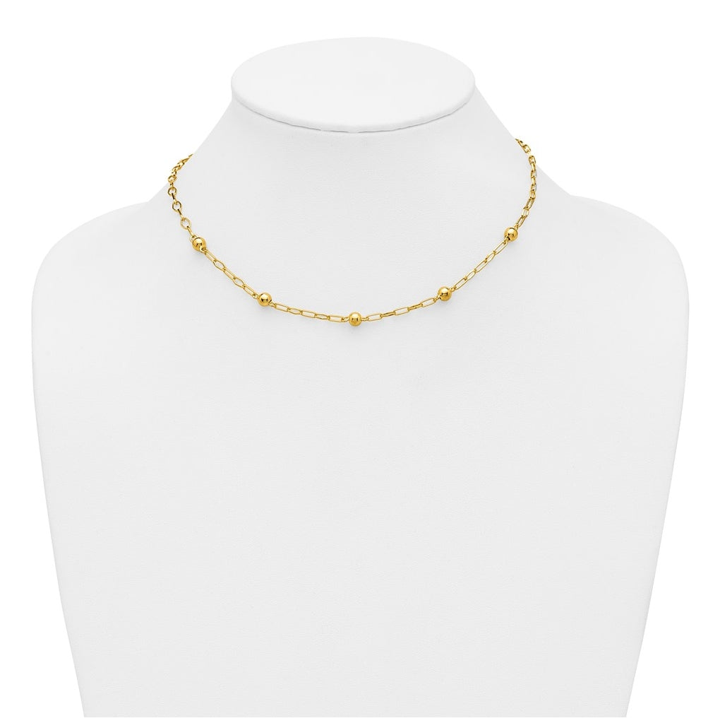 Sterling Silver Gold-tone Polished Beaded Link w/2in ext. Necklace