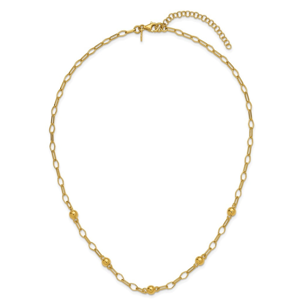 Sterling Silver Gold-tone Polished Beaded Link w/2in ext. Necklace