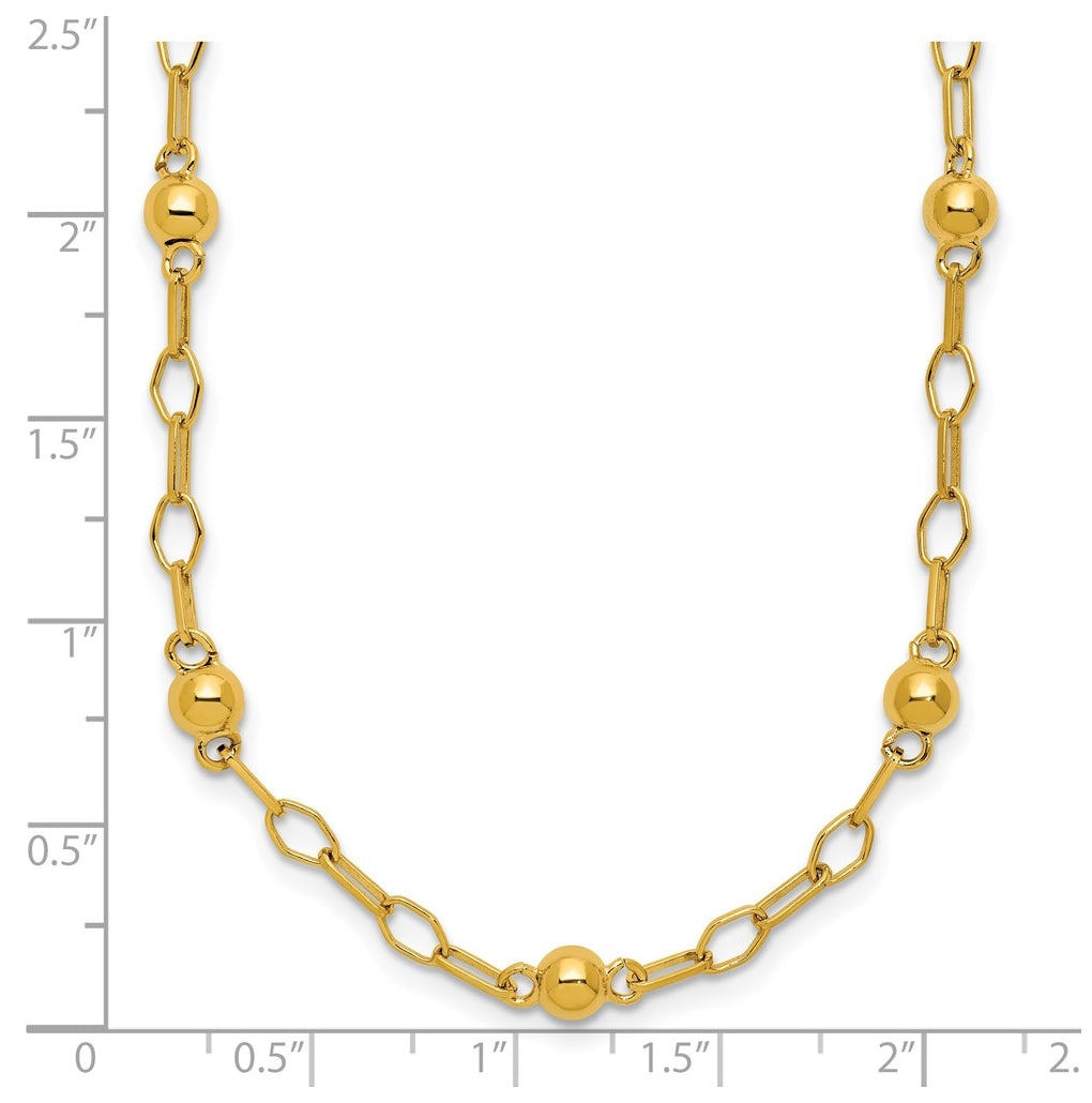 Sterling Silver Gold-tone Polished Beaded Link w/2in ext. Necklace