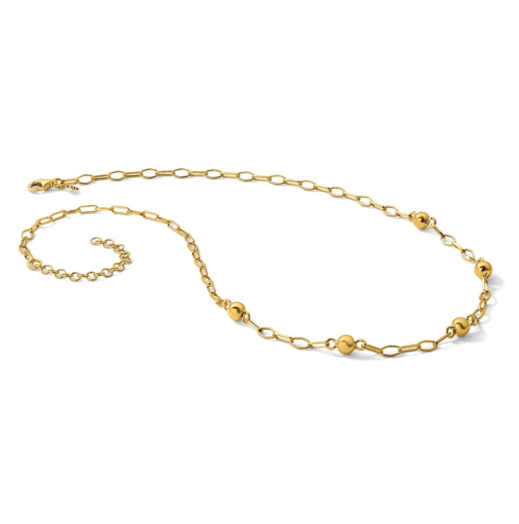 Sterling Silver Gold-tone Polished Beaded Link w/2in ext. Necklace