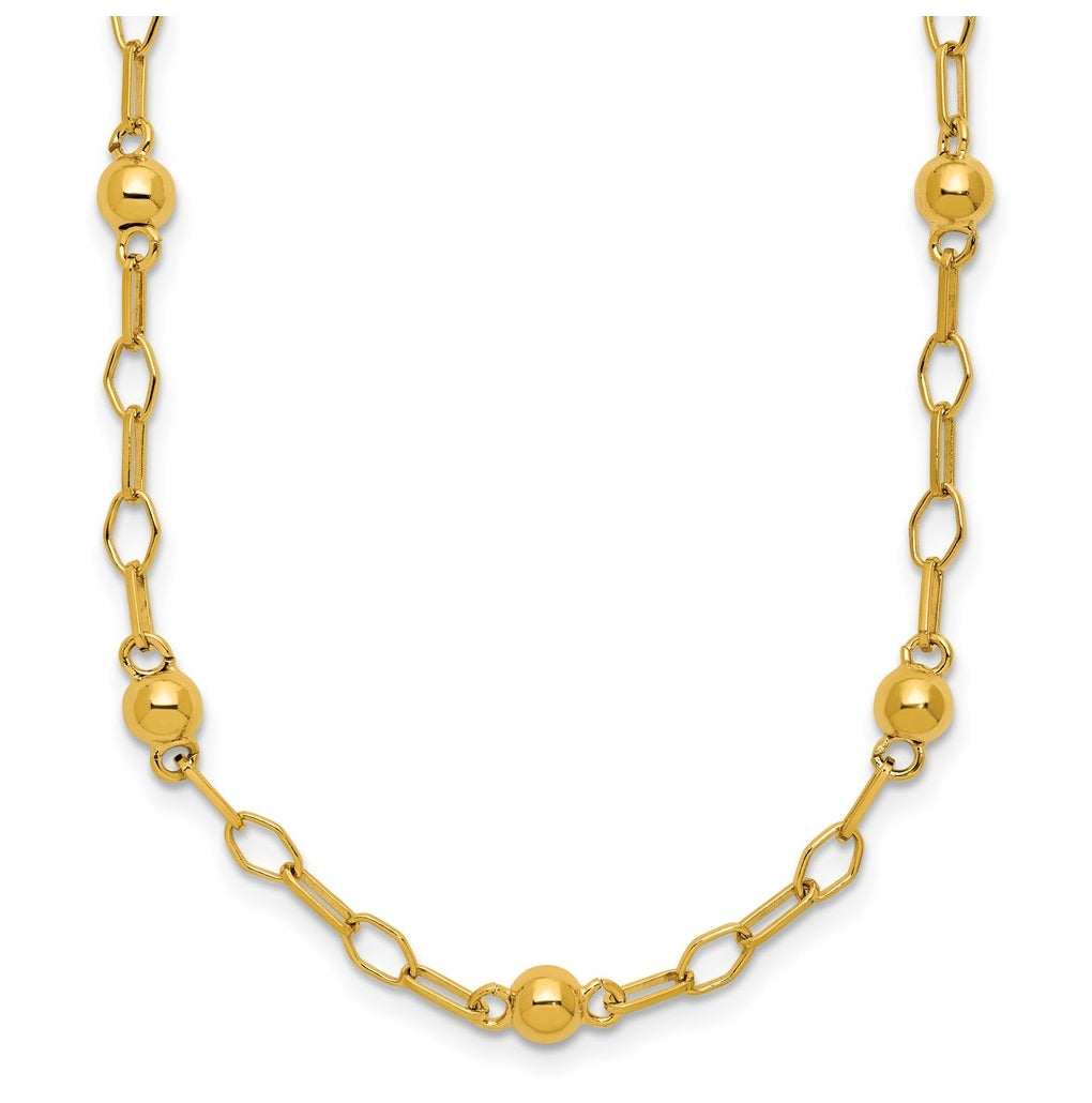 Sterling Silver Gold-tone Polished Beaded Link w/2in ext. Necklace