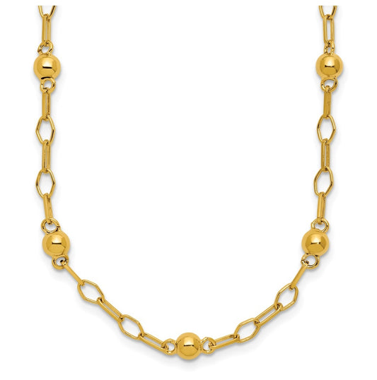 Sterling Silver Gold-tone Polished Beaded Link w/2in ext. Necklace