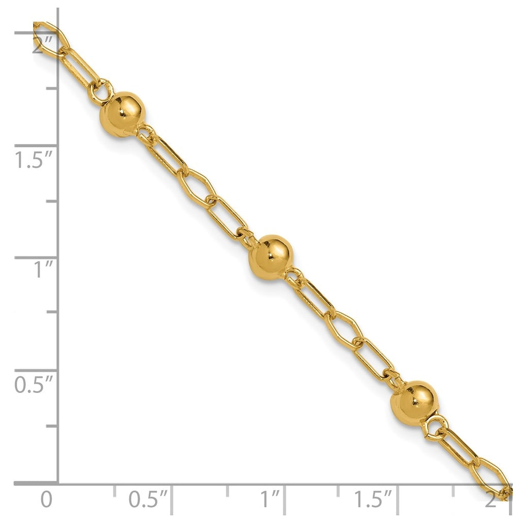 Sterling Silver Gold-tone pol. Beaded Link w/1in ext. Bracelet