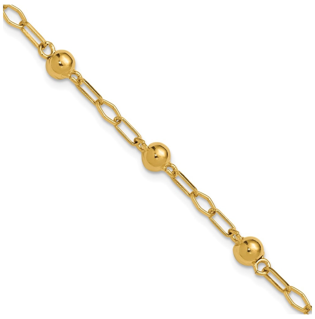 Sterling Silver Gold-tone pol. Beaded Link w/1in ext. Bracelet
