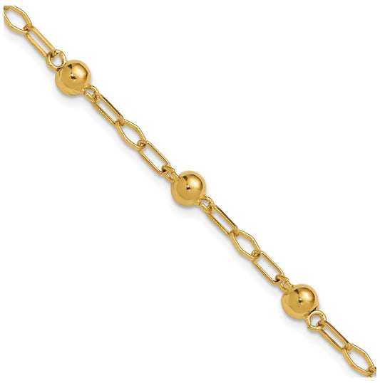 Sterling Silver Gold-tone pol. Beaded Link w/1in ext. Bracelet