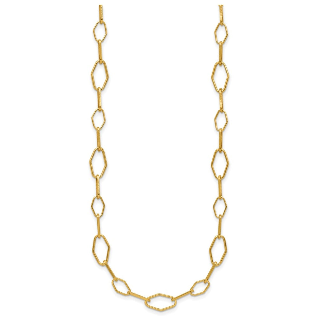 Sterling Silver Gold-tone Polished Fancy Link w/2in ext. Necklace