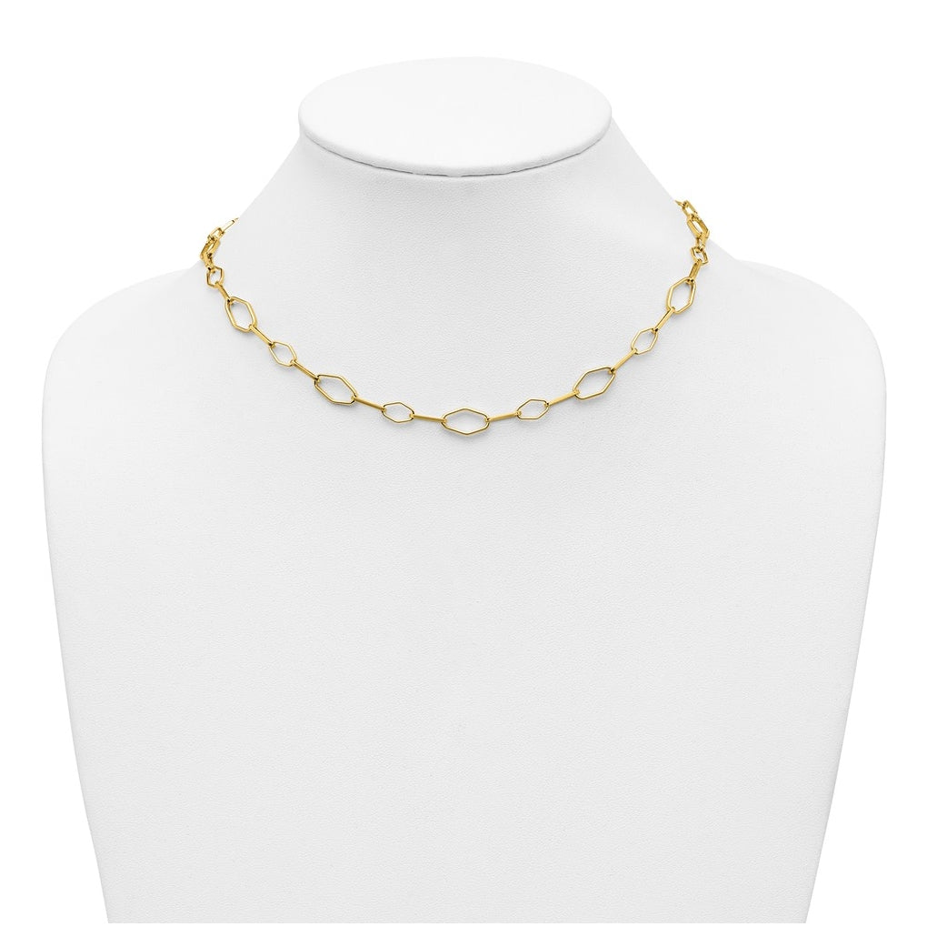 Sterling Silver Gold-tone Polished Fancy Link w/2in ext. Necklace
