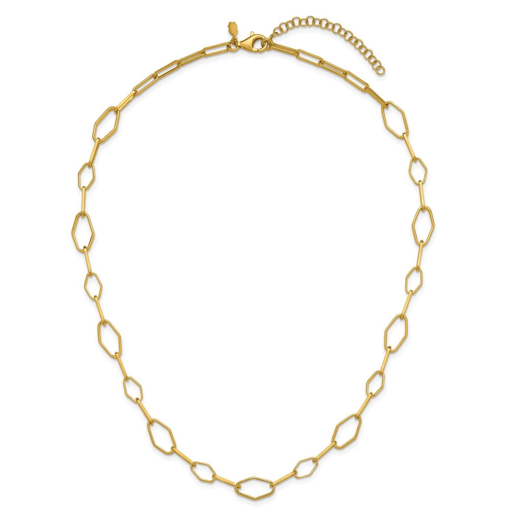 Sterling Silver Gold-tone Polished Fancy Link w/2in ext. Necklace