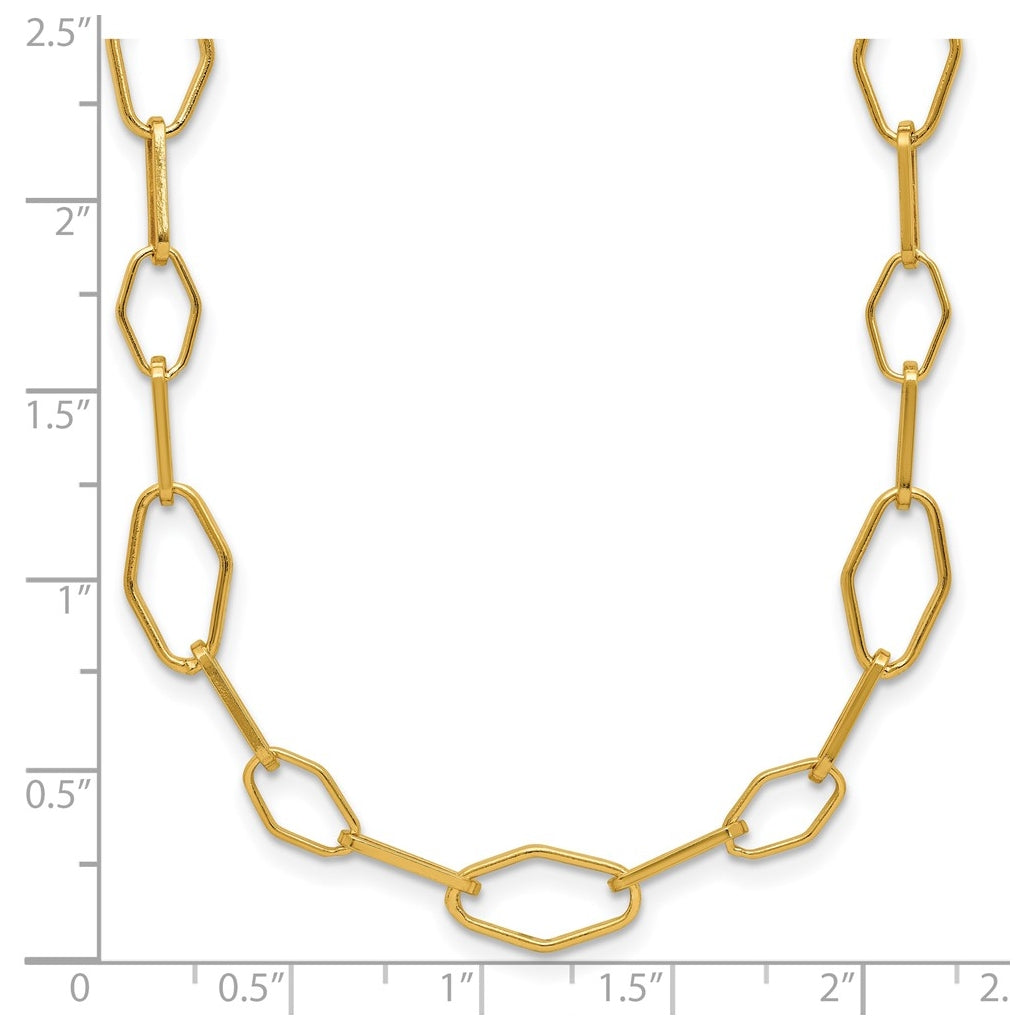 Sterling Silver Gold-tone Polished Fancy Link w/2in ext. Necklace