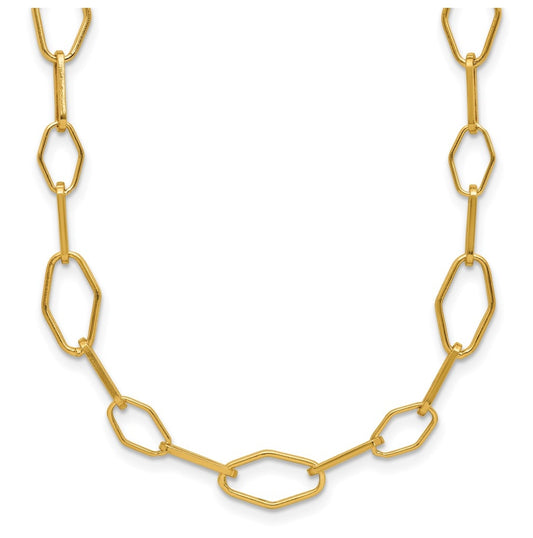 Sterling Silver Gold-tone Polished Fancy Link w/2in ext. Necklace