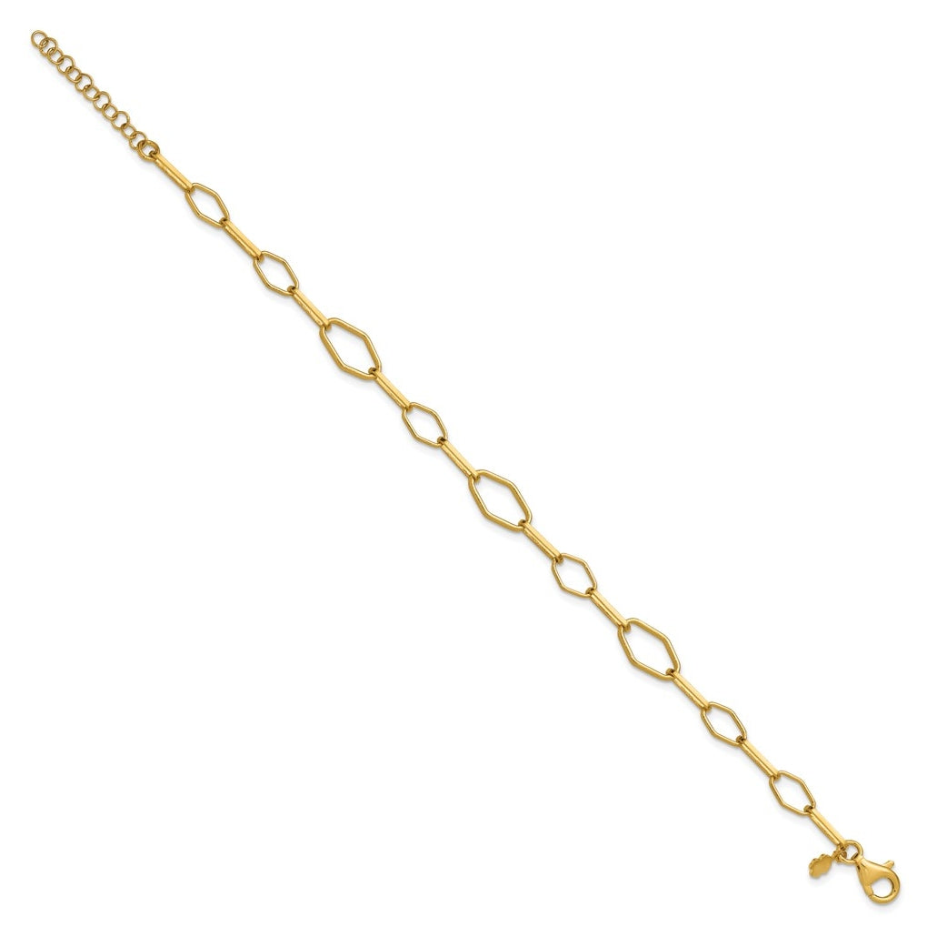 Sterling Silver Gold-tone pol. Fancy Link w/1in ext. Bracelet