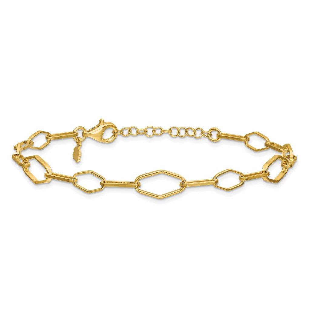 Sterling Silver Gold-tone pol. Fancy Link w/1in ext. Bracelet