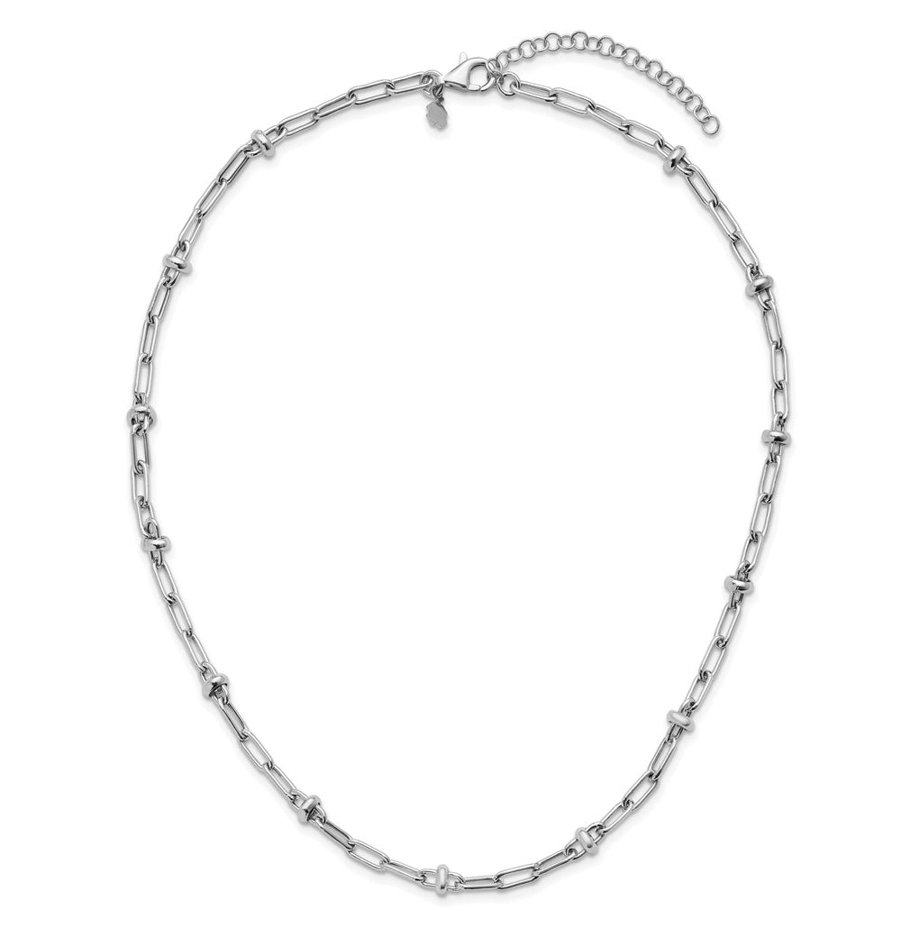 Sterling Silver RH-plated Polished Fancy Link w/2in ext. Necklace