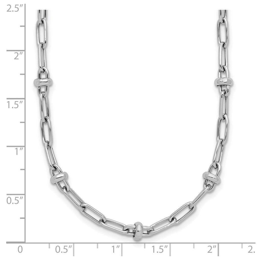 Sterling Silver RH-plated Polished Fancy Link w/2in ext. Necklace