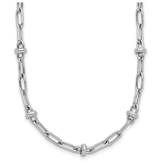 Sterling Silver RH-plated Polished Fancy Link w/2in ext. Necklace
