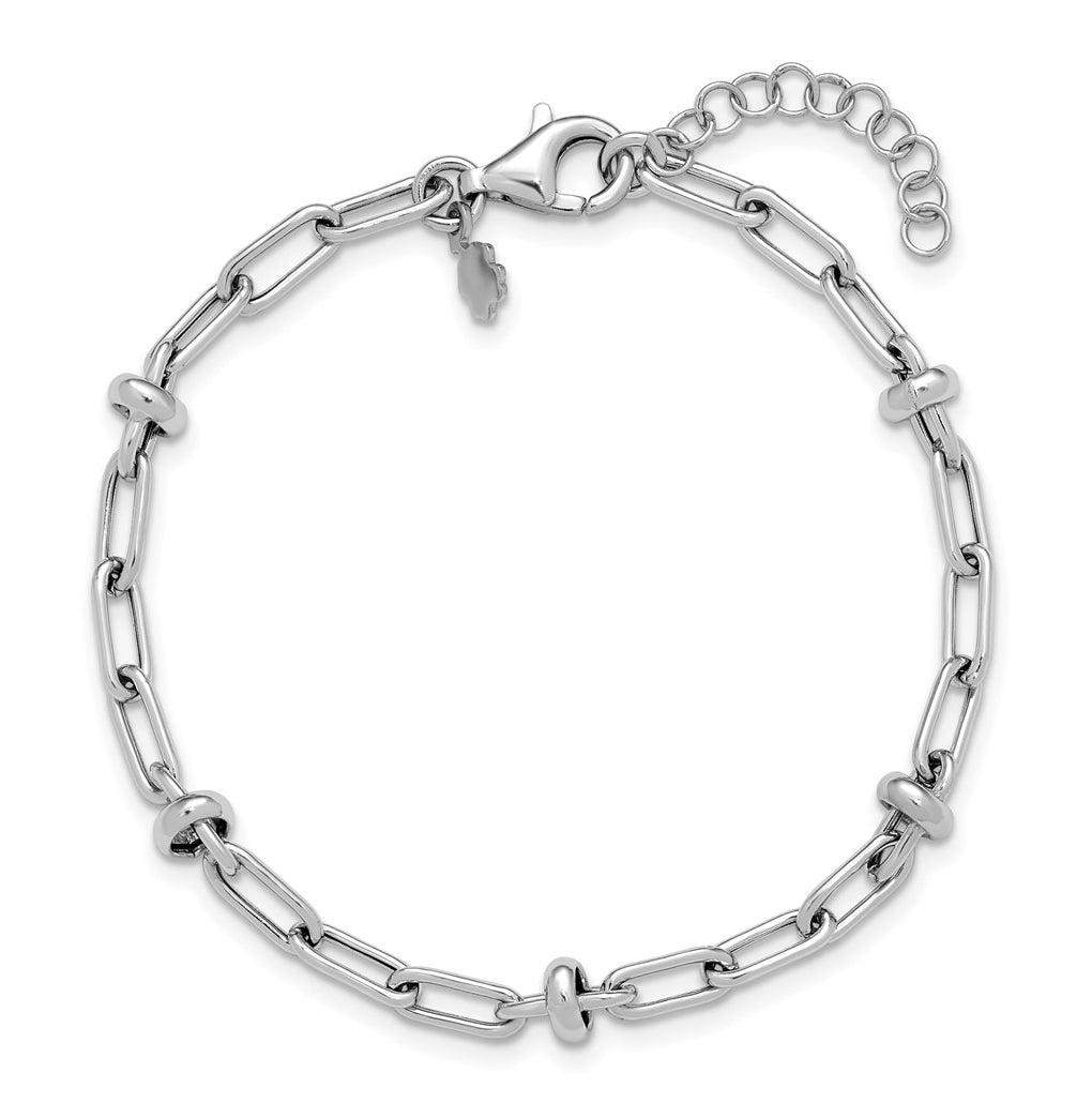 Sterling Silver RH-plated Polished Fancy Link w/1in ext. Bracelet