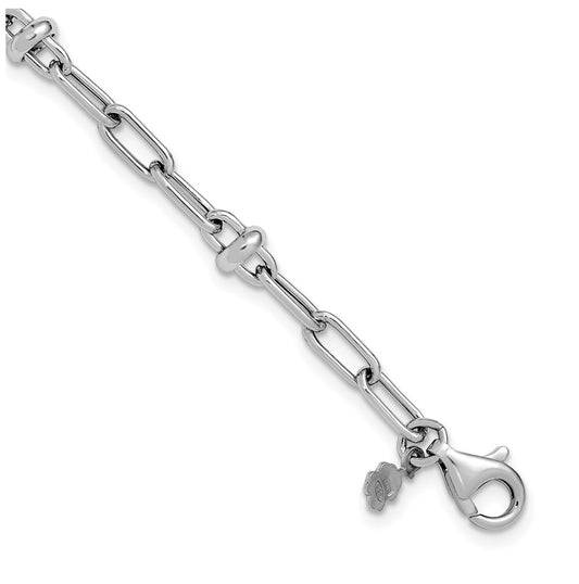 Sterling Silver RH-plated Polished Fancy Link w/1in ext. Bracelet