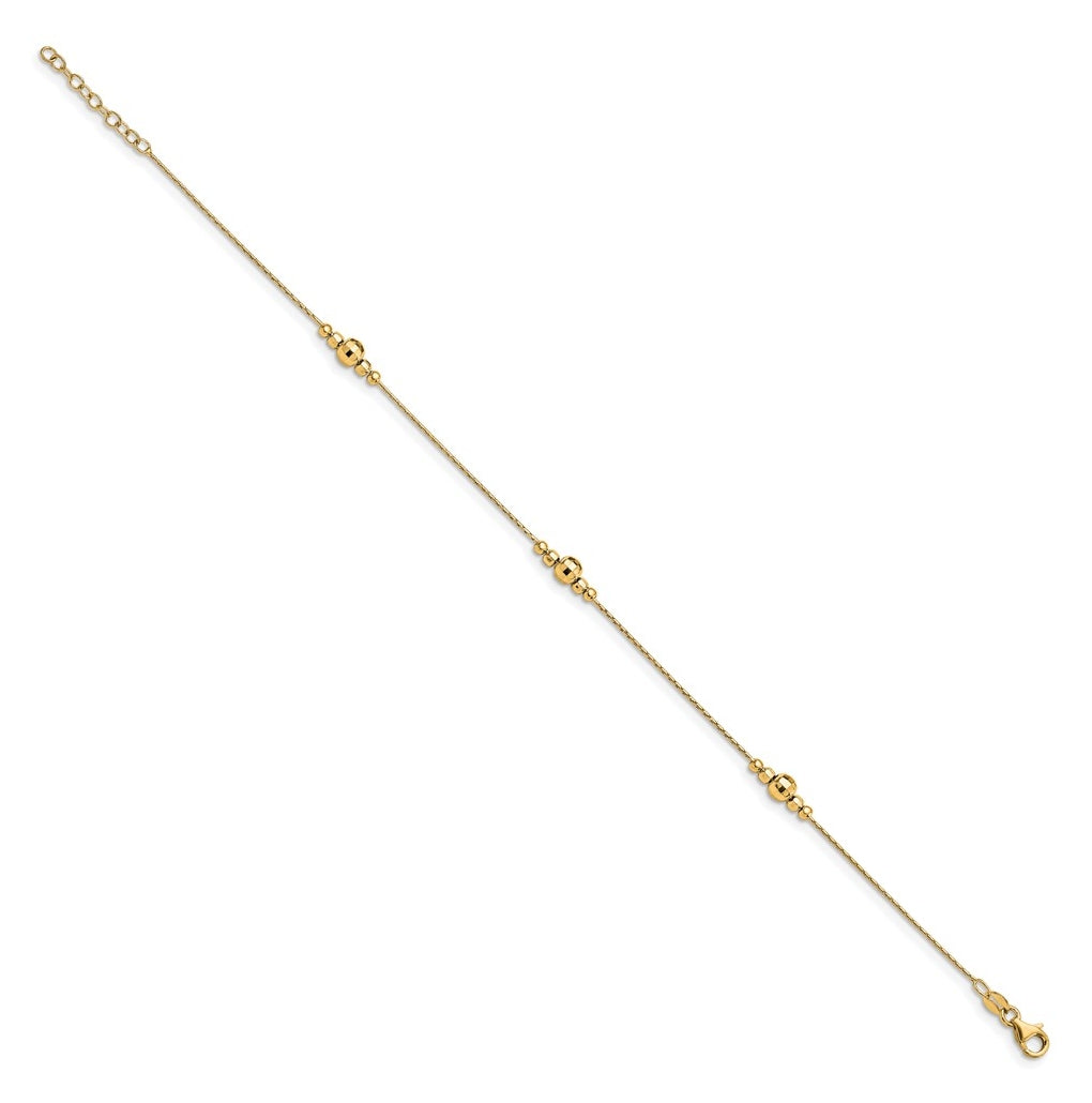 Sterling Silver Gold-plated Mirror Bead 9 inch Plus 1 inch Extender - Total 10 inch Anklet