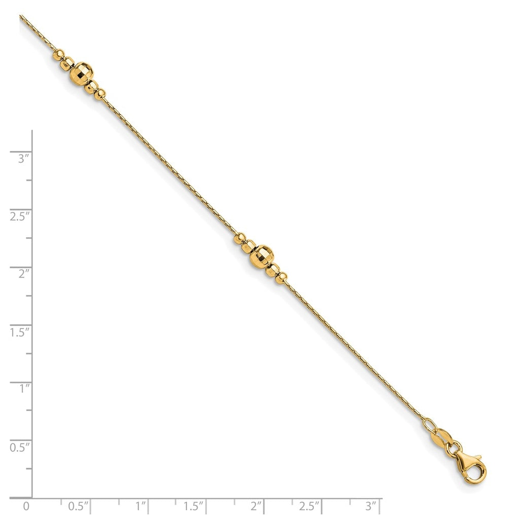 Sterling Silver Gold-plated Mirror Bead 9 inch Plus 1 inch Extender - Total 10 inch Anklet